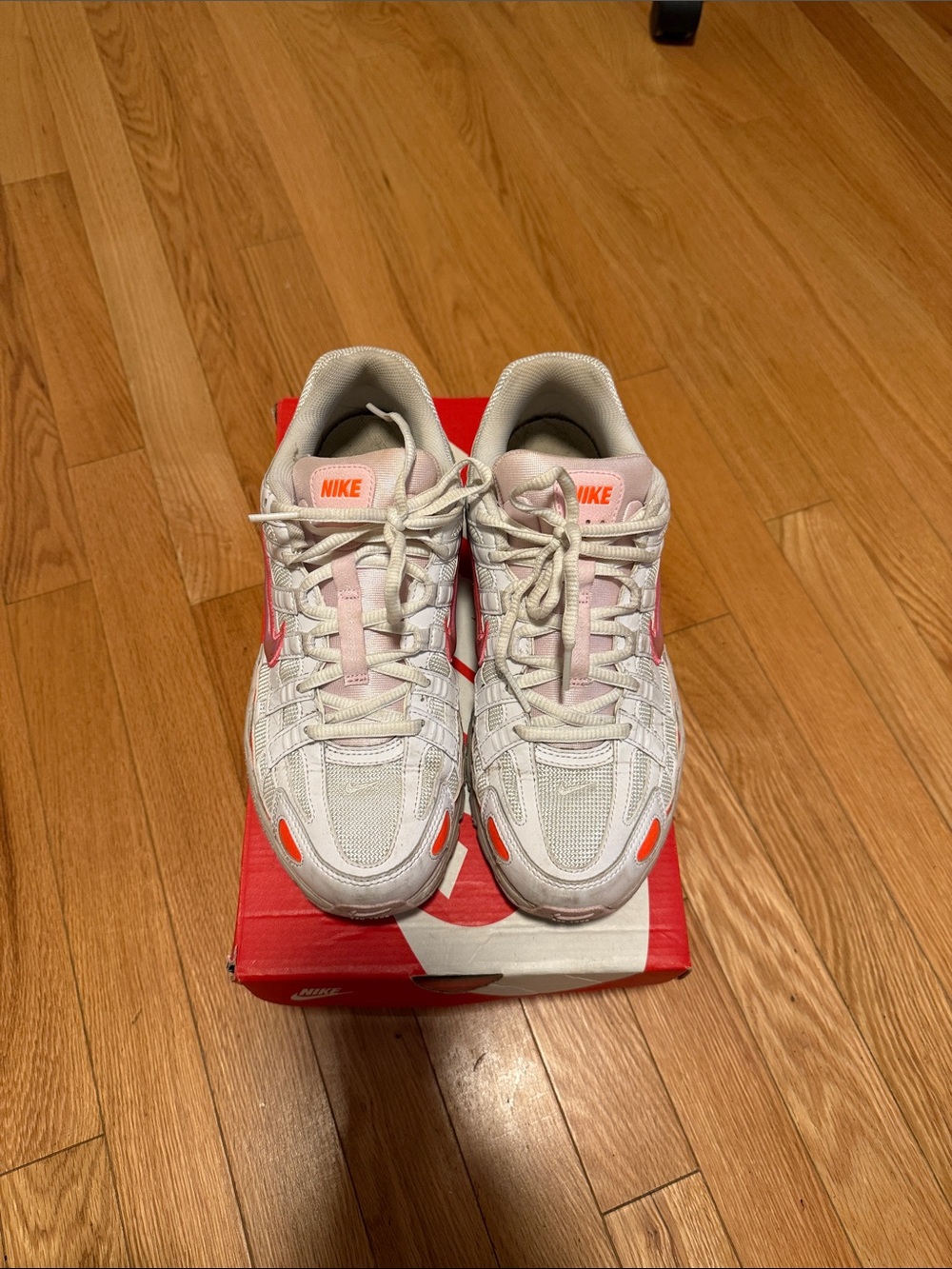 Nike Women’s White Sneakers with Pink and Orange Accents